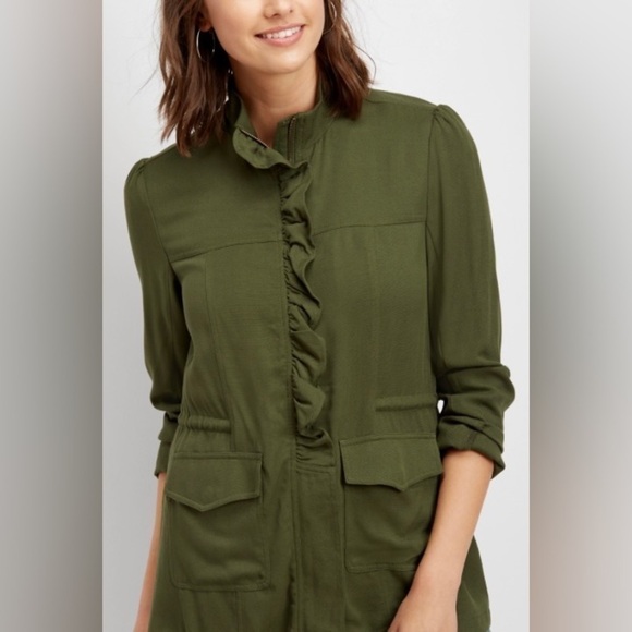 XS ruffled front anorak jacket Maurices army, green light weight zip up coat - Picture 1 of 10